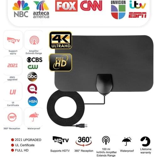 Kebidumei 4K Digital TV Antenna 50 Miles Booster 25DB High Gain HD TV DTV Box Active Indoor Aerial HD Flat Design