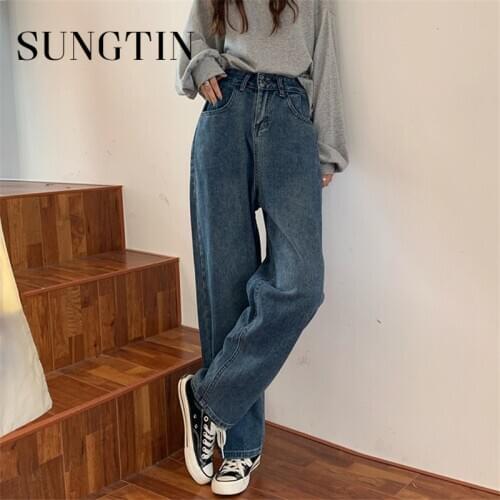 Sungtin Women Mom Jeans Pants Spring High Waist Vintage Denim Jeans Female Trousers Soft Retro Harem Jeans Femme 2021 Korean