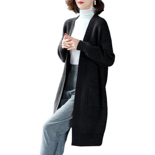 IMCUTE Y2K elegant temperament long rib knit sweater coat high street casual lazy style solid color long-sleeved pocket cardigan