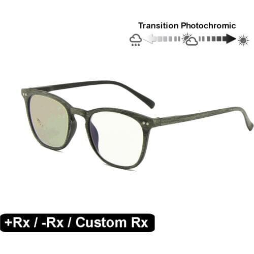 Transition Photochromic Optical Glasses Myopia Hyperopia -Rx +Rx Custom Strength Reading Glasses Retro Nerd UV400 Sunglasses