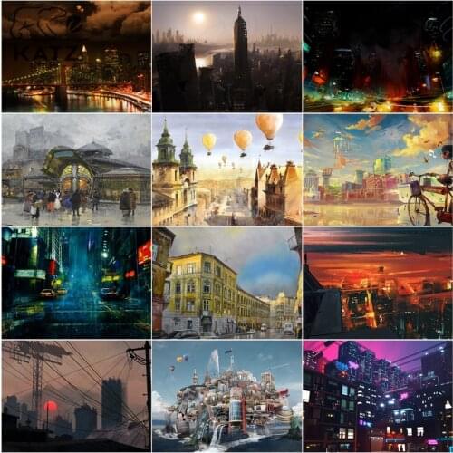 City Cartoon Diamond Painting Half-Night Sunrise Embroidery Crossing Diy Diamond Mosaic Art Gift Cross Stitch Home Decoration