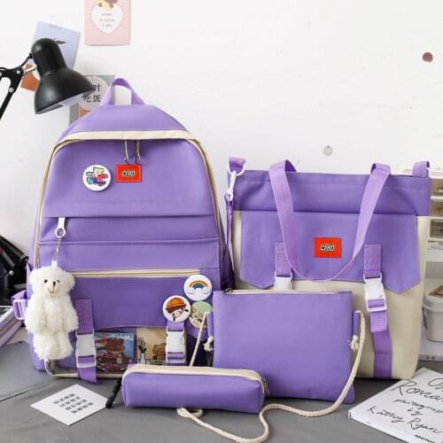 2021 New 4Pcs/Set Canvas Women Backpacks School Bags for Teenage Girls Lovely Bookbags Travel Laptop Backpack Students Rucksack