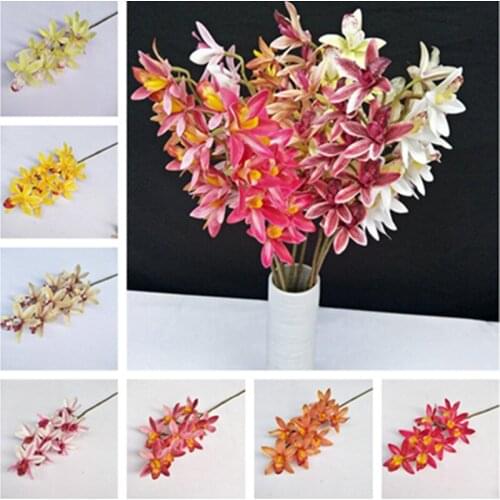 2P Fake Single Stem Cymbidium 29.92" Length Simulation Real Touch Orchid for Wedding & Home Decorative Flowers