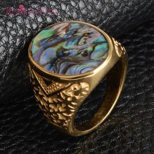 Keisha Lena Personalize IP plating 24K gold color Stainless Steel Mens Signet Rings oval shell Ring For Boyfriend NEVER FADE