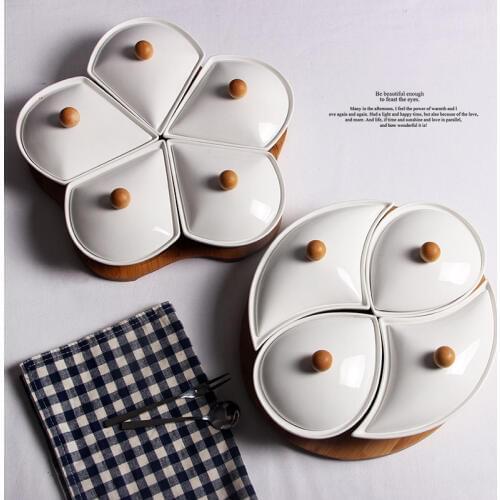 Ceramic fruit tray desktop storage box nuts desserts plates with cover four small box combination party wedding kitchenware