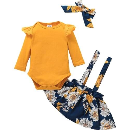 Ma&Baby 0-18M Newborn Infant Baby Girls Clothes Set Ruffle Long Sleeve Romper Floral Print Skirts Outfits Autumn Clothing DD40