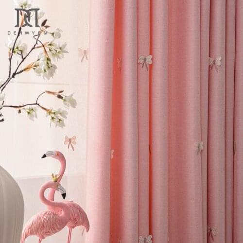 Korean Princess Curtains for Living Room Bedroom Pink Cloth Curtain Embroidery Butterfly Sheer Curtains Kids Drapes Solid Blinds