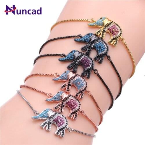 NUNCAD Elephant Micro-encrusted Zircon Adjustable Bracelet Colored Diamond Copper Electroplating Telescopic Bracelet