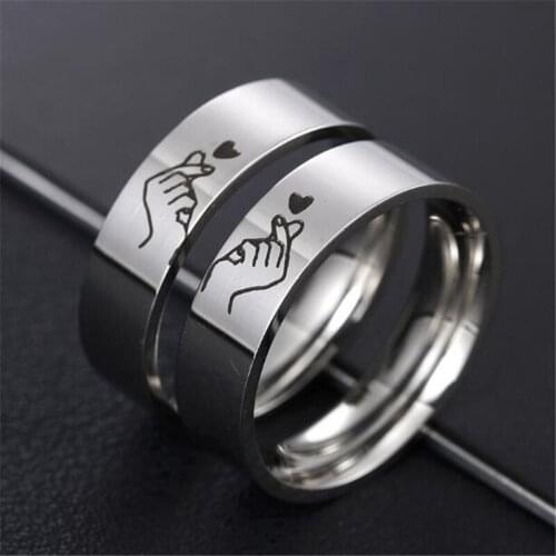 Fashion Fine Gesture Heart Shaped Couple Ring Stainless Steel Silver Color Ring for Men Women Valentines Day 2 pcs/set Jewelry