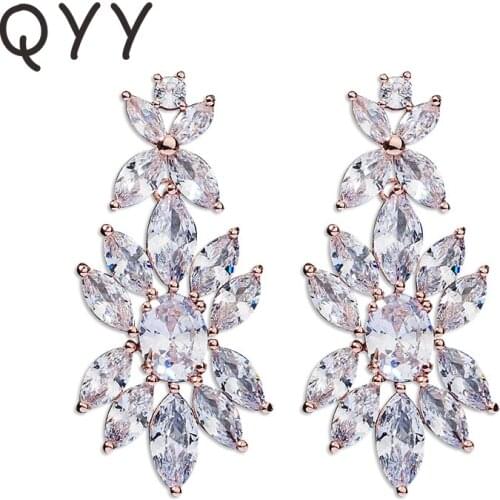 QYY Fashion Cubic Zirconia Water Drop Earrings for Women Accessories Silver Color Bridal Wedding Earring Party Jewelry Gifts