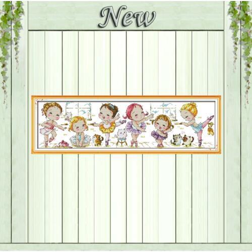 A ballet school baby cartoon painting counted print on the canvas DMC 11CT 14CT kits DIY Cross Stitch embroidery needlework Sets