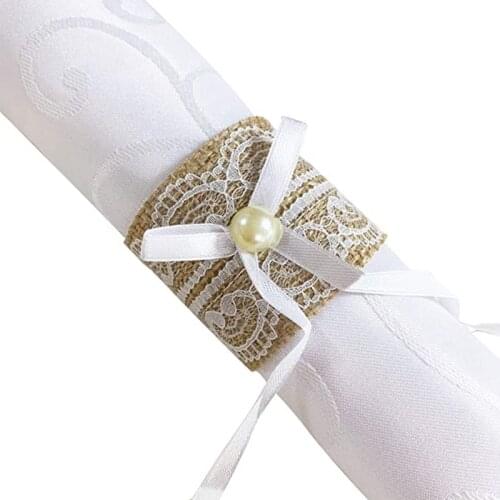 10pcs Linen Lace Napkin Rings Set Servietten Ring Burlap Napkin Ring Serviette Buckles Holder Wedding Banquet Party Decorations
