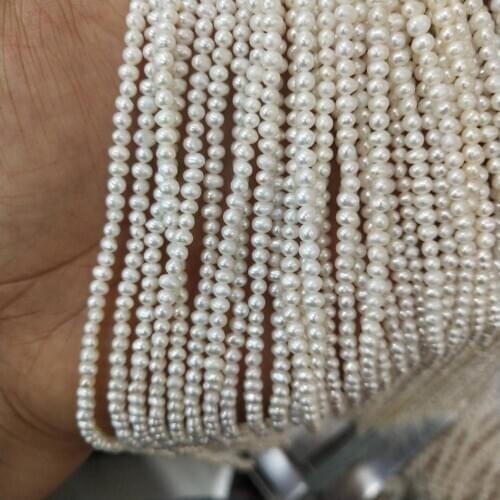 38 cm, 3-4 mm MINI FRESHWATER near round PEARL BEADS,100% NATURE freshwater pearl material with near round shape-AA quality