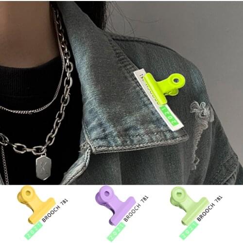 Neon Color Clips with Fabric Rainbow Colorful Brooches for Hat Bag Suit Deinm Cloth Harajuku Style Hip-Hop Street Fashion