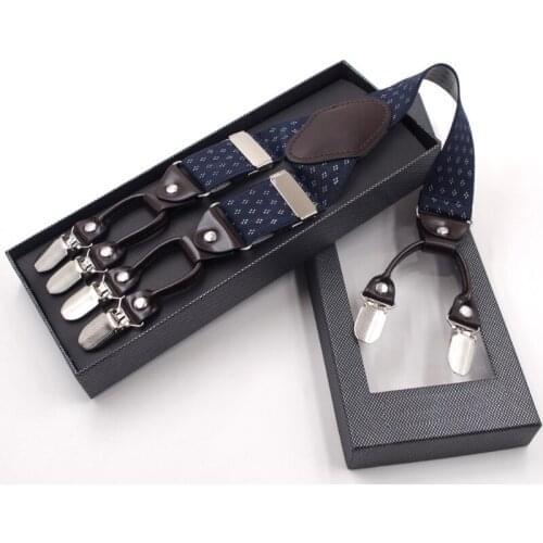 2021 New Men Jacquard Y-Shape Suspender Non-Slip 6 Clips Elastic Adjustable Pant Braces