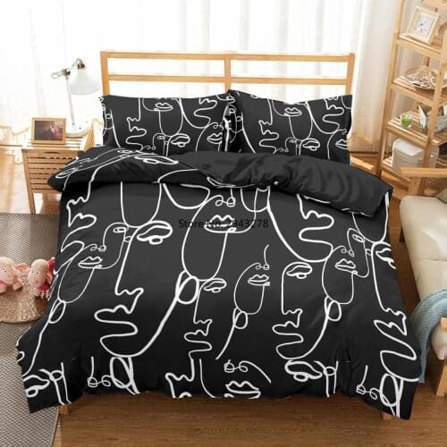 Abstract Lines Face Duvet Cover Adults Home Textile Black Bedclothes 3D Print 2/3 Bedding Sets Double Bed King Full Size 200x200