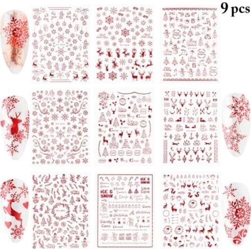 9 Sheets Kapmore Christmas Nail Sticker Luminous Self Adhesive Women DIY Nail Decal Nail Art Cute Cartoon Nail Art Stickers