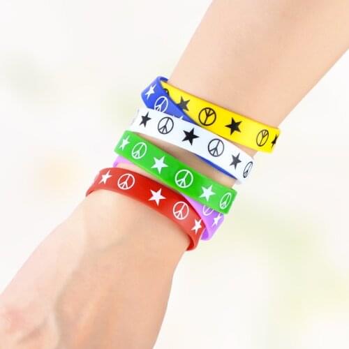 Star Silicone Bracelets Peace Sign Sport Wristband For Adult Popular Band Sports Wristband Mix Colors Trendy Jewelry brta73