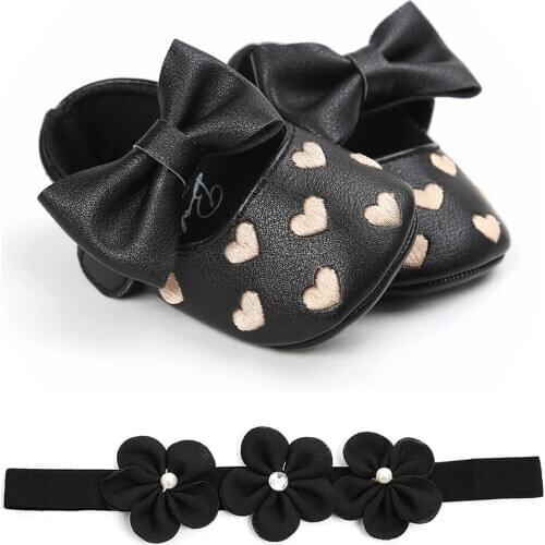 Bowknot Sequins Baby Girls Shoes Princess Shoes First Walkers + Flower Hairband Infants Lovely Photography Props Set Crib Shoes