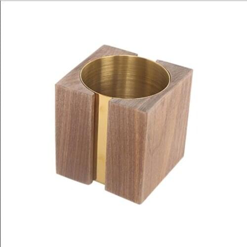 Creative Walnut Wood + Metal Pen Holder Cylinder Makeup Brushes Storage Multi-function Desk Stationery Organizer Box Home Art