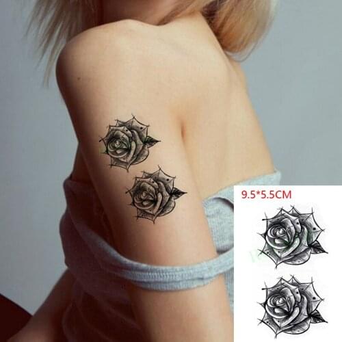 Waterproof Temporary Tattoo Sticker Two Roses Black Flower Arm Leg Hand Body Art Flash Tattoo Fake Tattoo for Women Men