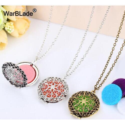WBL Vintage Aromatherapy Locket Necklace Silver Color Flower Pendant Oil Essential Diffuser Perfume Pendant Necklace For Women