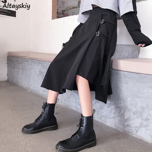Skirts Women Patchwork High Waist Korean Style Mid-calf Harajuku Ruffles Streetwear Irregular Hem Mujer Faldas Female Bottom Ins