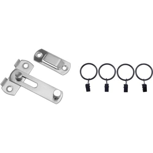1 Set Hasp Latch Lock Sliding Door Window Cabinet Locks & 36 Pcs Metal Decorative Drapery Window Curtain Ring with Clip