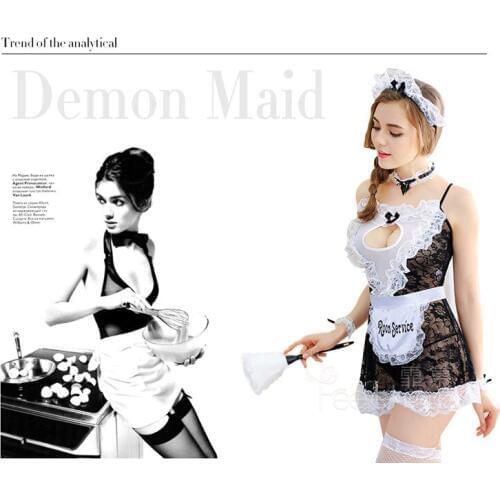 Women Temptation Full Lace Embroidery Nightdress Erotic Service Maid Uniform Intimates Fantasia Adult Game Cosplay 7 Pcs - 9 Pcs