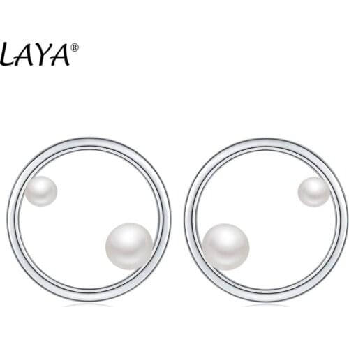 Laya 925 Sterling Silver Fashion Geometric Design Natural Pearl Earrings For Women Party Fine Jewelry 2021 Trend