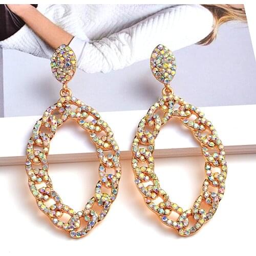Hot Chic Full Crystal Drop Earrings For Women Street Style Geometric Dangle Earrings Statement Vintage Jewelry Gifts