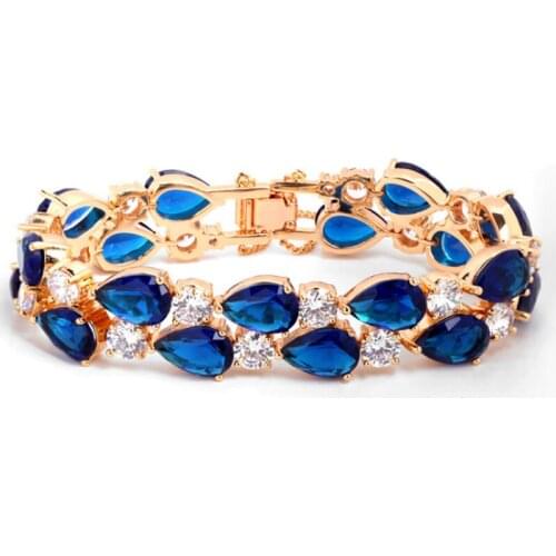 Zlxgirl jewelry Blue Green Water drop cubic zircon bracelet of women bridal jewelry high quality Cooper Gold bangle & bracelet