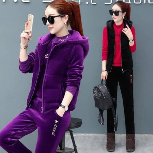 Women Suit Tracksuit Winter 3 Piece Set Hoodie+Pants Casual Suit Plus Velvet Warm Sporting Womens Suits Female Clothes X513