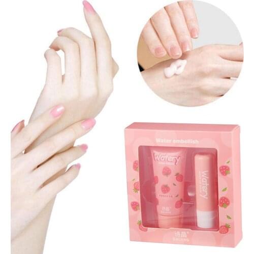 1Set Avocado Strawberry Peach Plant Hand Cream Moisturizer Lip Balm Anti Drying Anti Cracked Hand Lotion Hand Lip Skin Care 2021