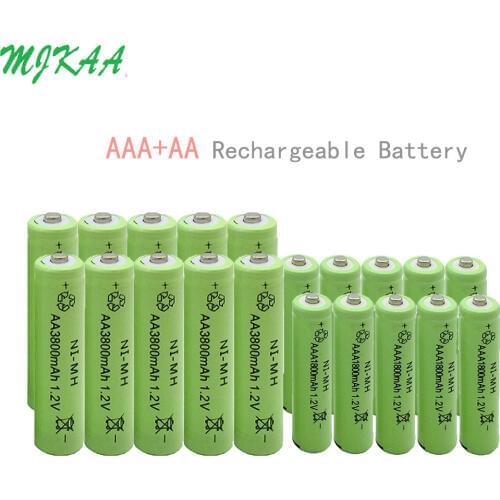 10pcs AA 3800mAh + 10 pcs AAA 1800mAh Rechargeable Battery 1.2V Ni-MH Batteries For Remote controls, Radios Torches Clocks Toys