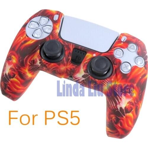 10pcs For PS5 Non-slip Silicone Rubber Cover Case for PlayStation 5 Controller Gamepads Water-transfer Silicone Skin Protection
