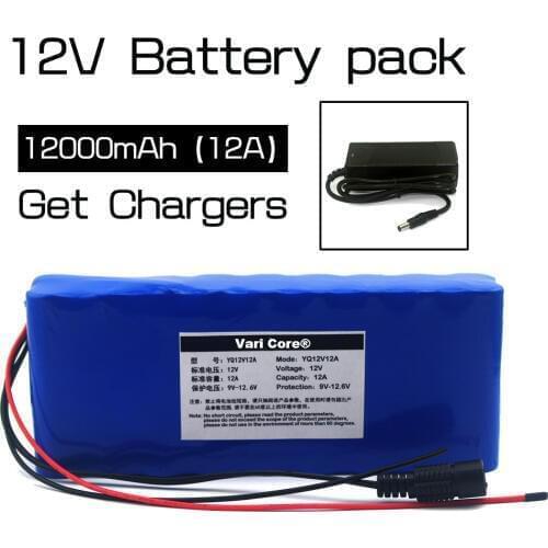 12v 18650 Lithium-ion Battery Pack 12A Protection plate 12000mAh Hunting lamp xenon Fishing Lamp USE+12.6v 3A charger
