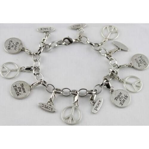 15pcs Tibetan silver Peace Logo charm bracelets #20015