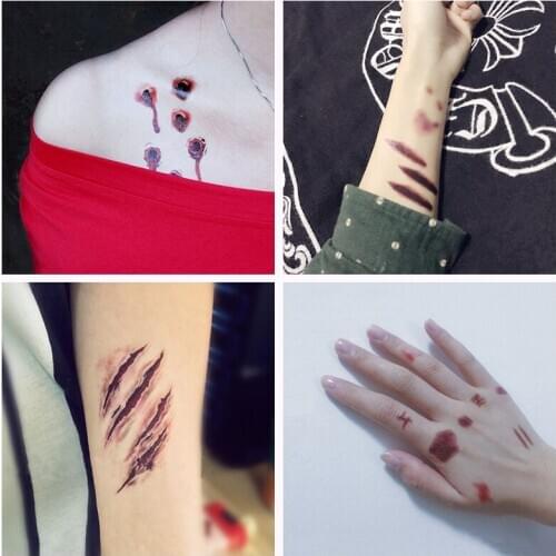 2020 arrival Halloween Scars Tattoo Stickers Halloween Decorations False Wounds Blood Scars Stickers Horror Wholesale Stickers