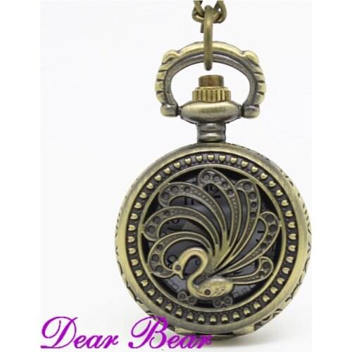 3027)Vintage Bronze Peacock Pocket Watch Necklace, Dia 2.7.cm, 12pcs/lot, Free shipping
