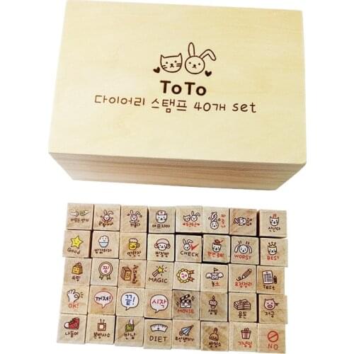 40 Pcs/set Kawaii Diary Cartoon Pattern Wooden Rubber Stamp Set Craft Stamps for Scrapbooking Clear Stamps Papelaria Criativa