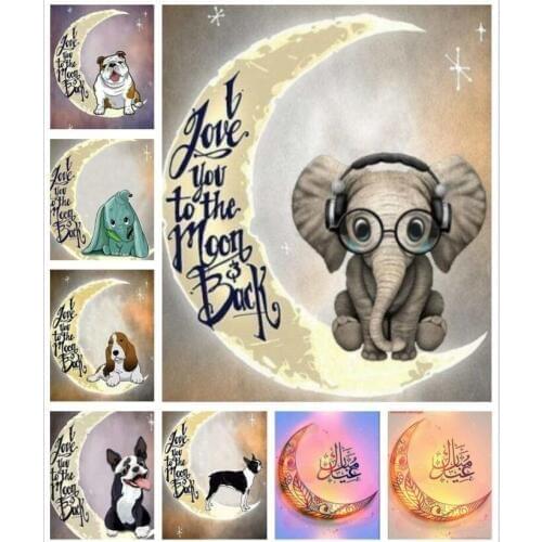 2019 5d diamond embroidery landscape moon dog diamond mosaic full layout family moon diamond painting 5d home decor wall sticker