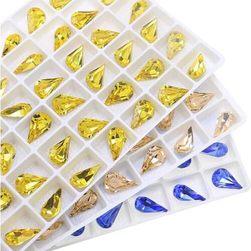 Glittery 3D Tear Drop K9 Glass Rhinestones Crystal Pointback Diamonds Glue On Garment Crafts Jewelry Accessories Nailart DIY