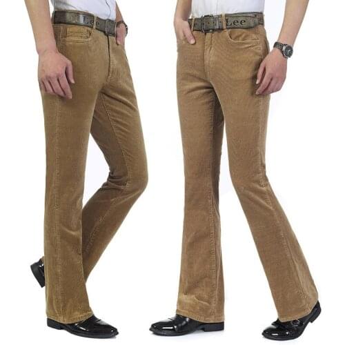 Mens casual pants classic design mens flared pants corduroy black flared pants color white black khaki