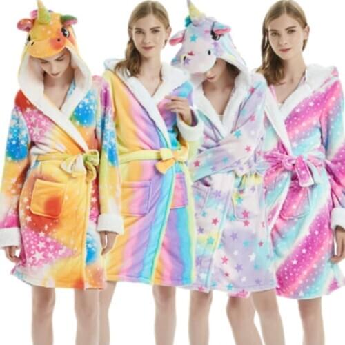 Kids Animal Flannel Bath Robe Baby Sleepwear Women Bathrobe Nightgown Girls Boys Thick Warm Pyjamas Winter Panda Unicorn Pajamas