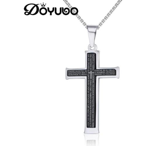 DOYUBO Hot Sale Stainless Steel Black Cross Pendant Necklace For Men High Polished Cross Charms Chains Punk Fine Jewelry DC021