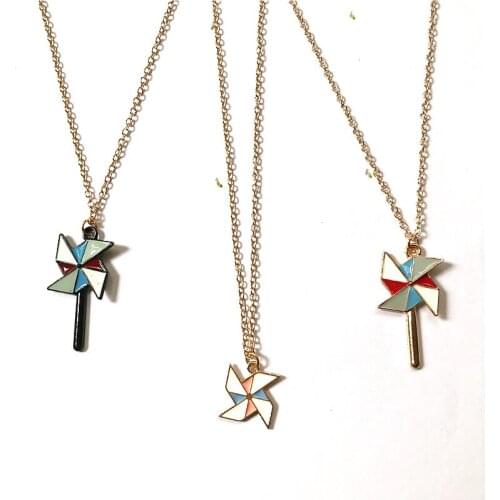 Enamel color toy pinwheel necklace metal choker chain pinwheel pendant necklace fashion costume jewellery handmade boutique