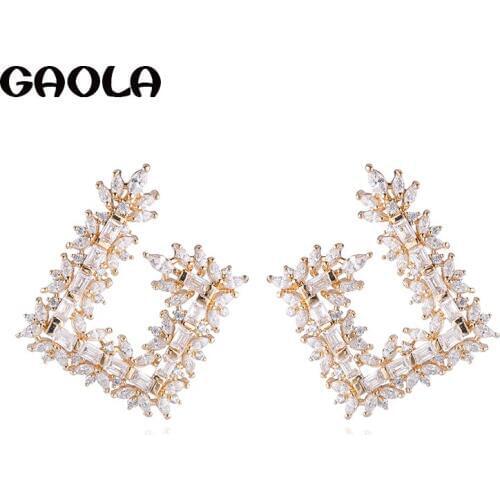 GAOLA New Design Square Stud Earring Geometric CZ Earring Rhinestone for Girls GLE8070