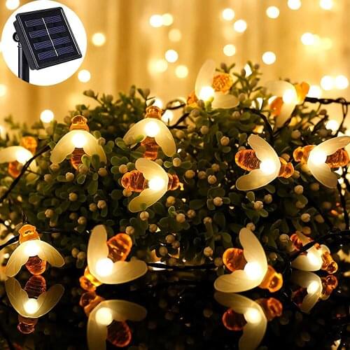 Solar Honeybee String Lights 20/30/50leds Solar Powered Bee Fairy Graden Lights for Holiday Party Wedding Christmas Decoration