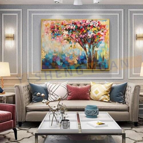 Canvas Painting Hand Painted Colorful Tree Oil Painting On Canvas Art Wall Painting For Living Room Pictures Home Decoration